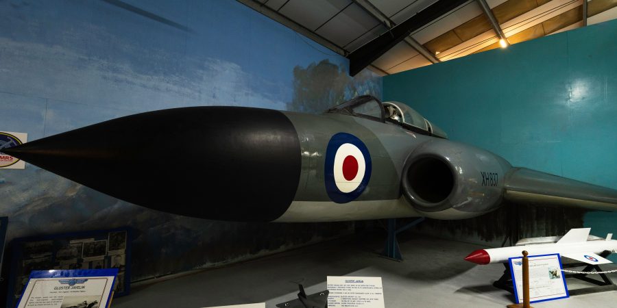 The Gloster Javelin aviation photography showcasing part of a British jet fighter in a museum