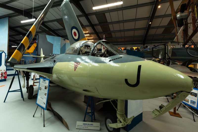 Hawker Sea Hawk aviation photography for use with commercial advertising photography in Carlisle. showcasing a British jet plane sitting in a museum